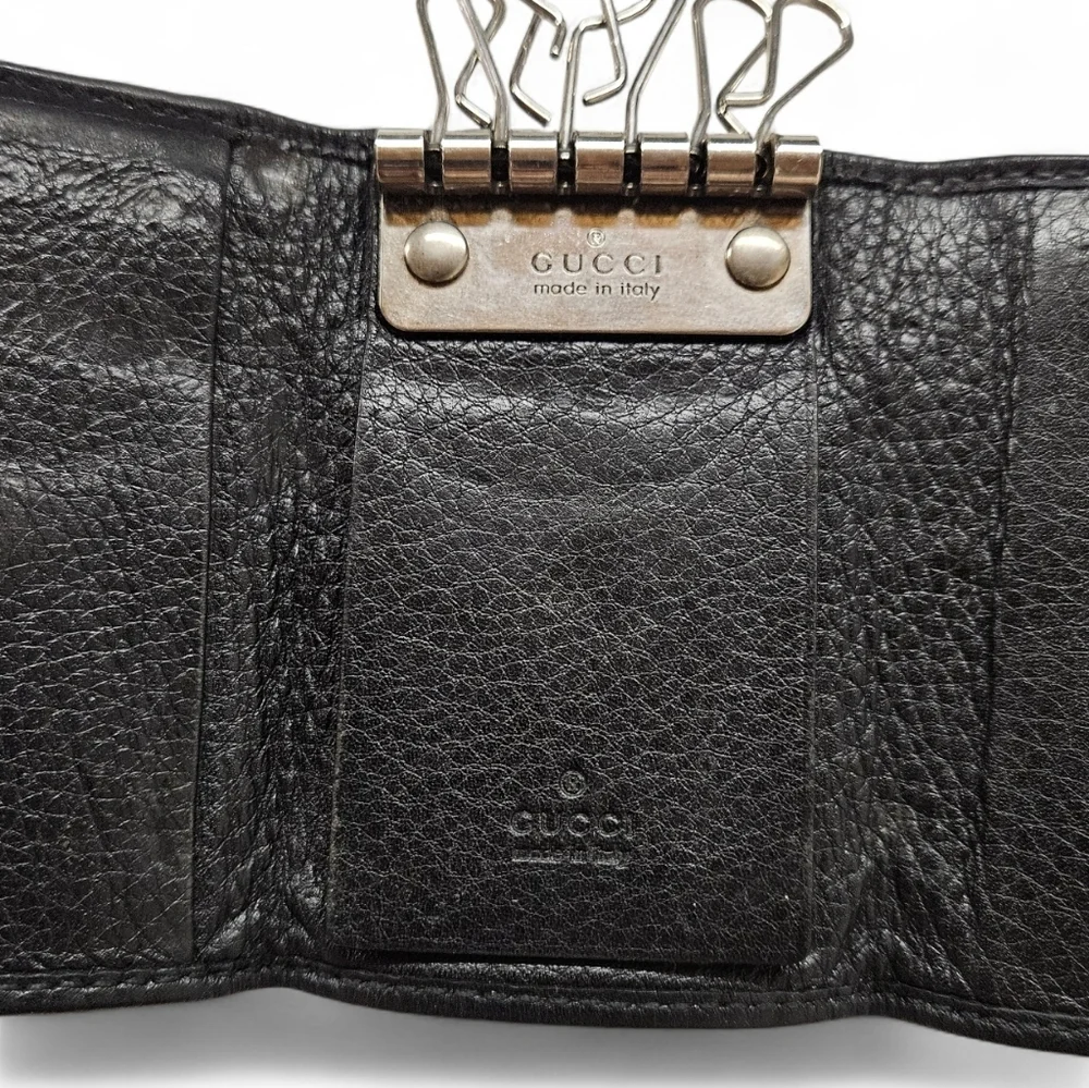 Gucci GG Marmont Black Leather Card And Key Holder Wallet In Black And Silver
